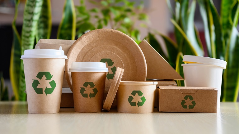 sustainable packaging paper eco friendly disposable tableware plates cups bowls recycling signs-đệm va tàu
